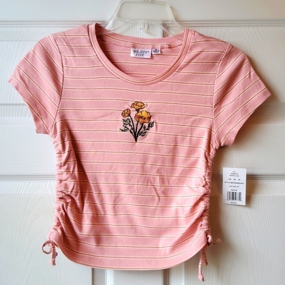 Mighty Fine Pink Striped Cropped Shirt Medium NWT